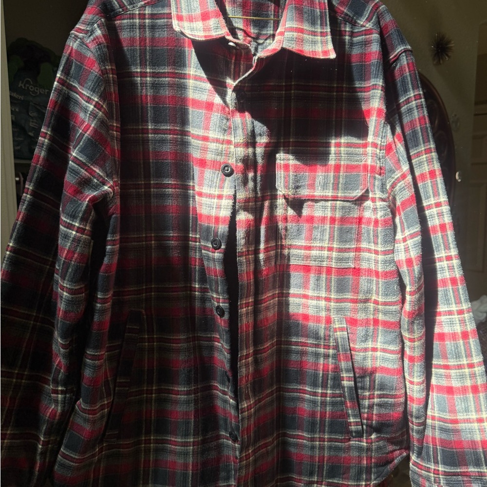 Nautica Red and Gray Plaid Shirt/Insulated with a polyester lining